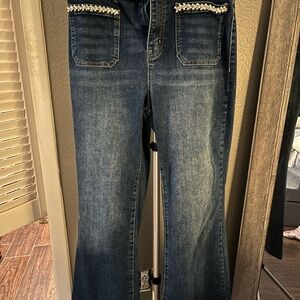 Women's Blue Jeans with Embellished Pockets